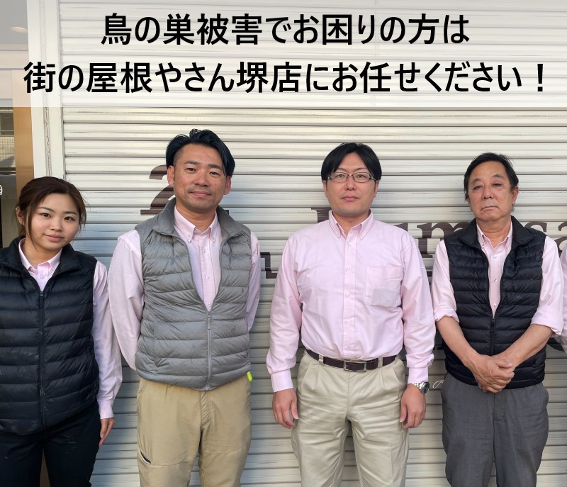 街の屋根やさん堺店スタッフ　鳥の巣被害